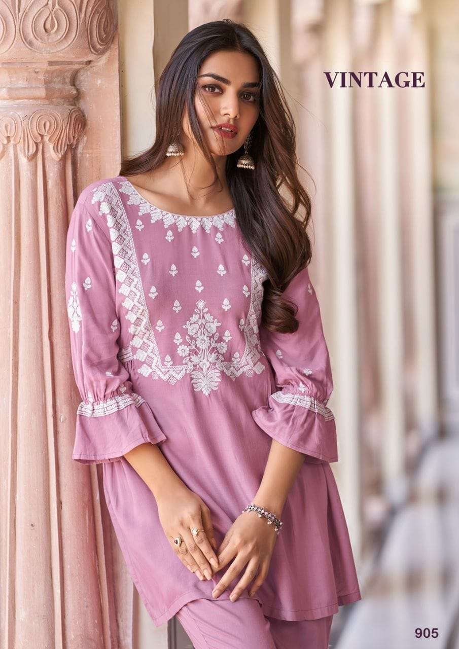 VINTAGE HEAVY RAYON SUPER HIT CO-ORD SET WITH WHITE EMBROIDERY WORK BY S3FOREVER POSTER